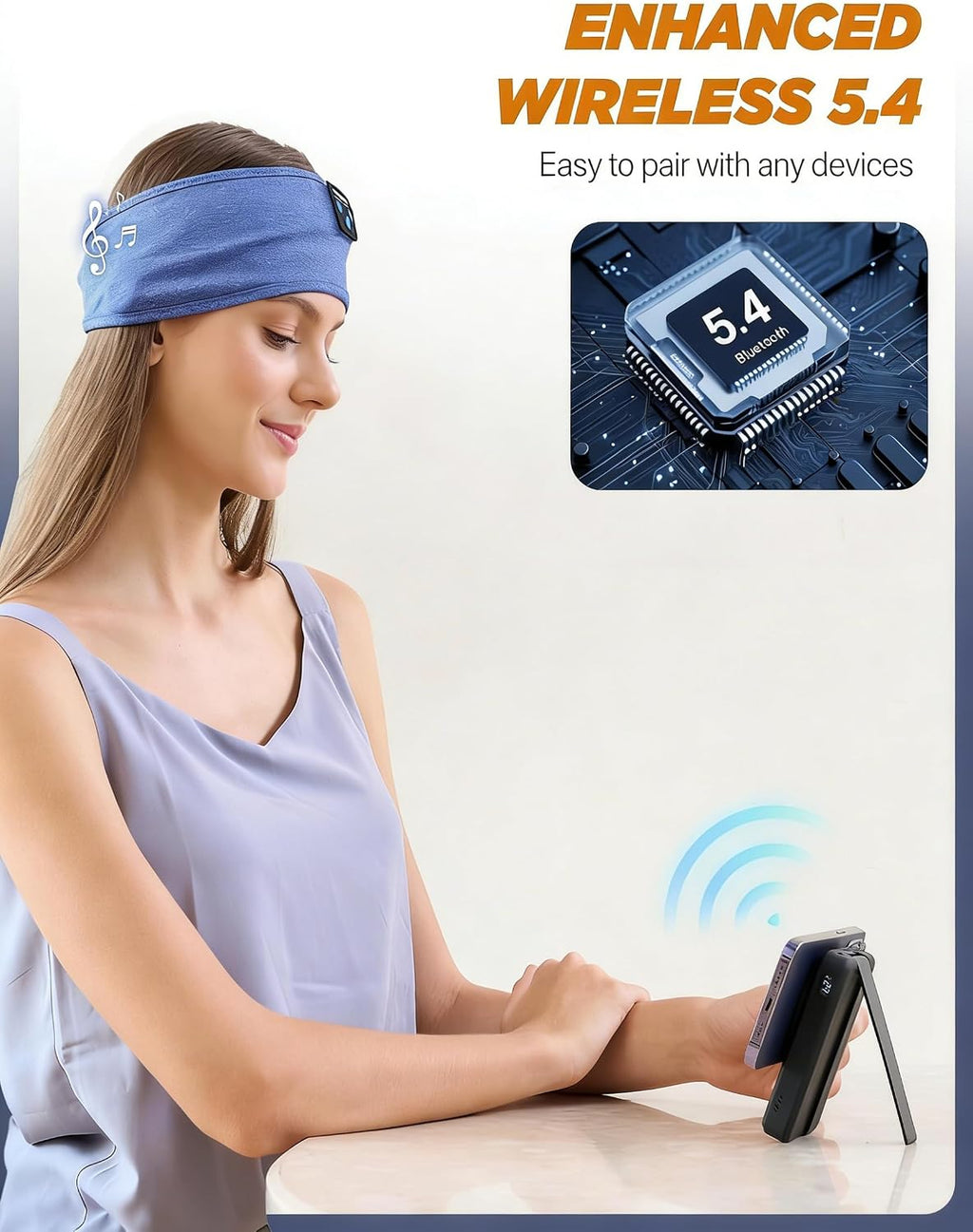 Sleep Headphones Bluetooth 5.4 Headband, Wireless Sleep Headphones for Side Sleepers - Sleeping Headband with Ultra-Thin Speaker Microphone Handsfree Gift Ideas for Women Men
